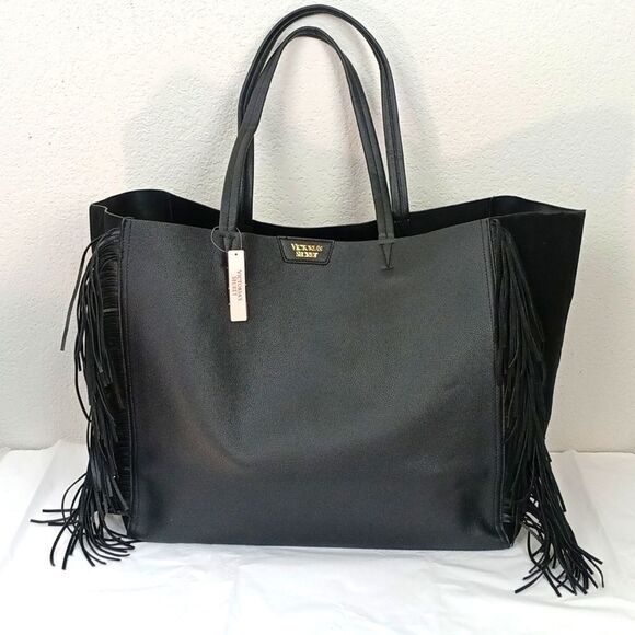 Victoria Secret Limited edition large faux leather black fringe large tote - Picture 1 of 14